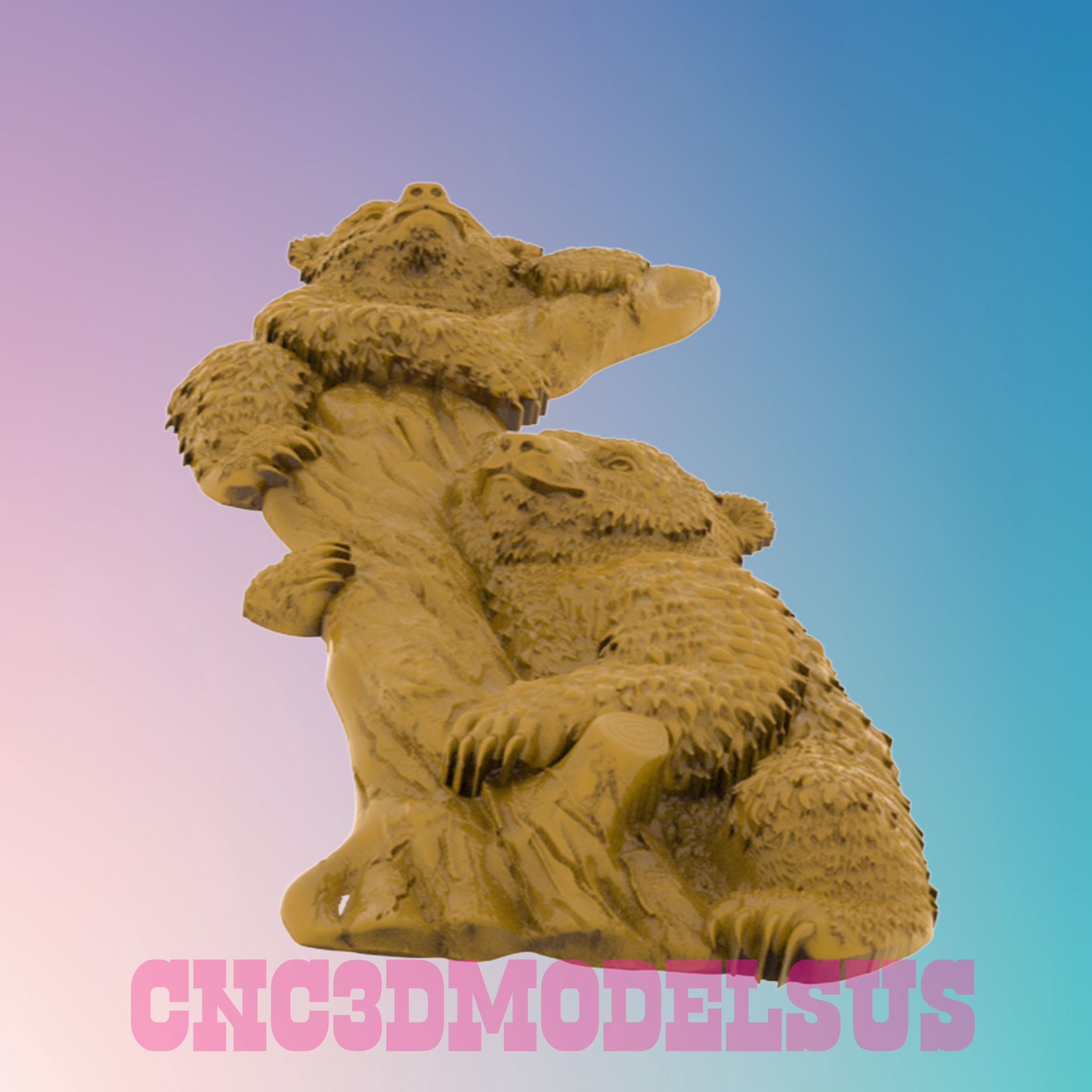 Two Bears on a Trunk 3D MODEL STL FILE FOR CNC ROUTER LASER  3D print model_3