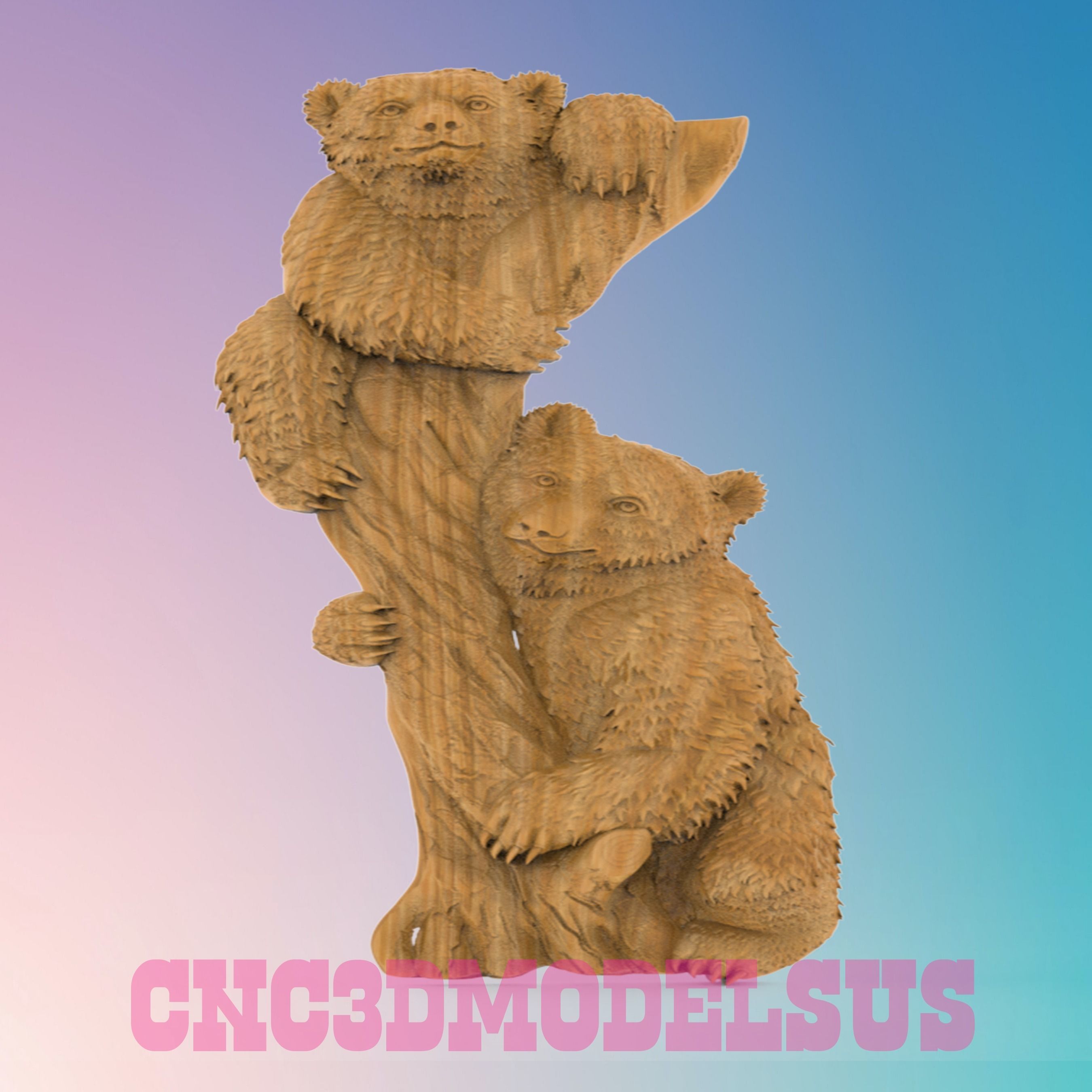 Two Bears on a Trunk 3D MODEL STL FILE FOR CNC ROUTER LASER  3D print model_2