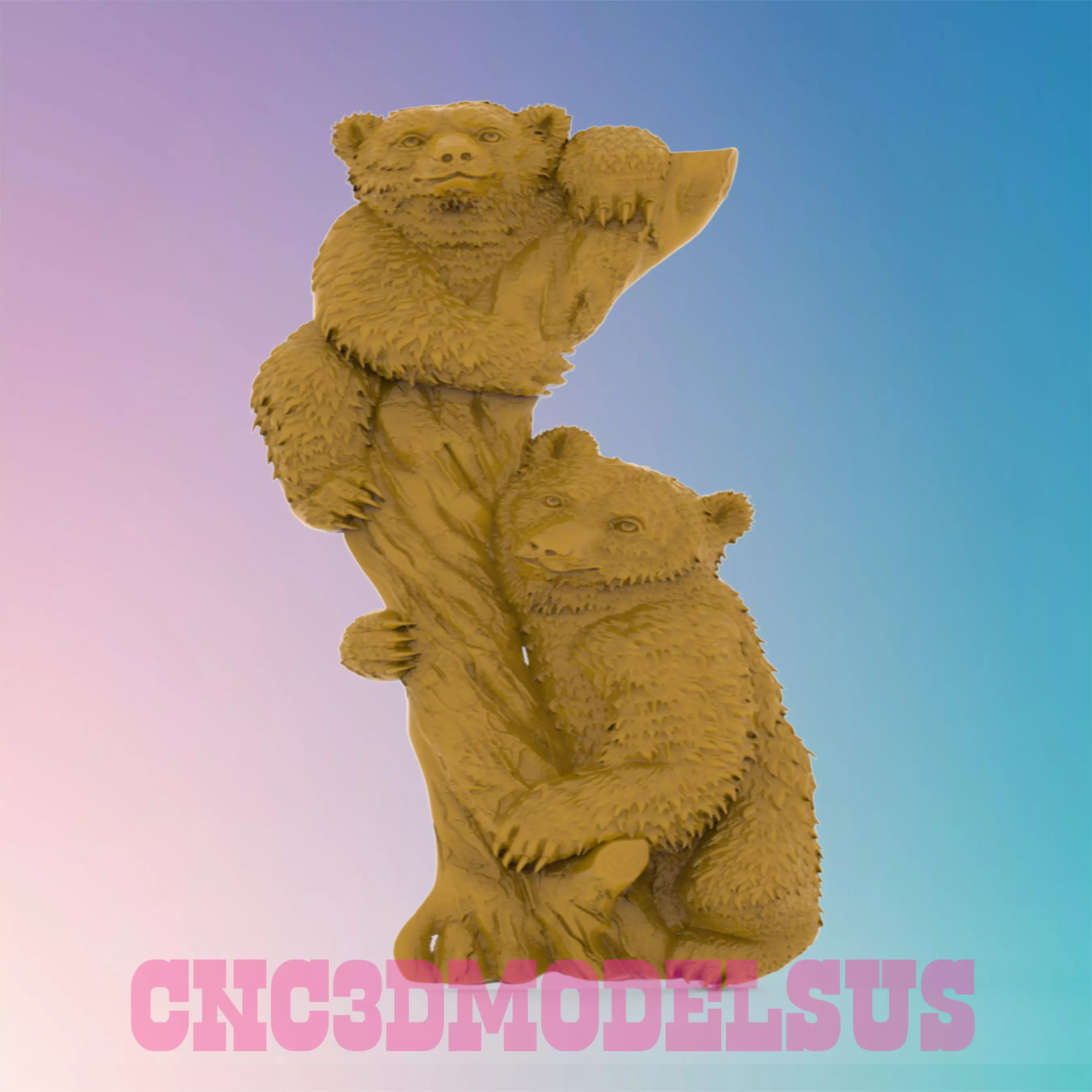 Two Bears on a Trunk 3D MODEL STL FILE FOR CNC ROUTER LASER  3D print model_0