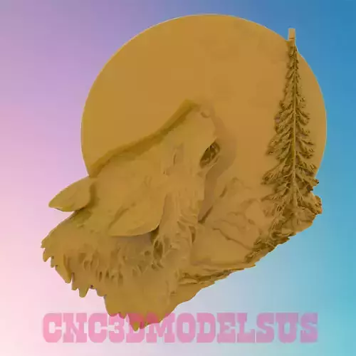 Wolf Howling at the Moon 3D MODEL STL FILE FOR CNC ROUTER LASER 