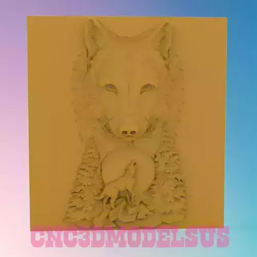 Wolves and Moon 3D MODEL STL FILE FOR CNC ROUTER LASER 