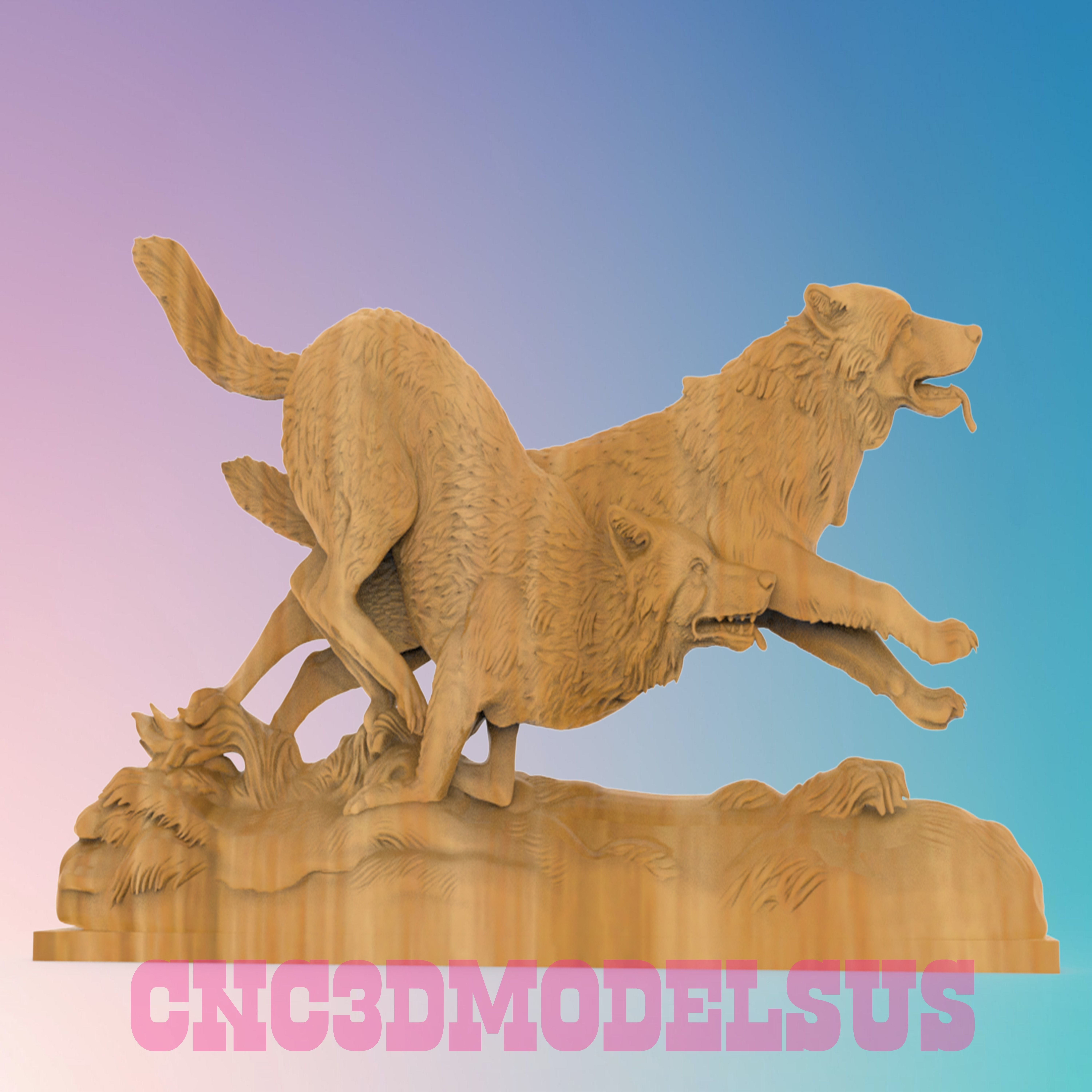 Wolves 3D MODEL STL FILE FOR CNC ROUTER LASER and 3D PRINTER 3D print model_3