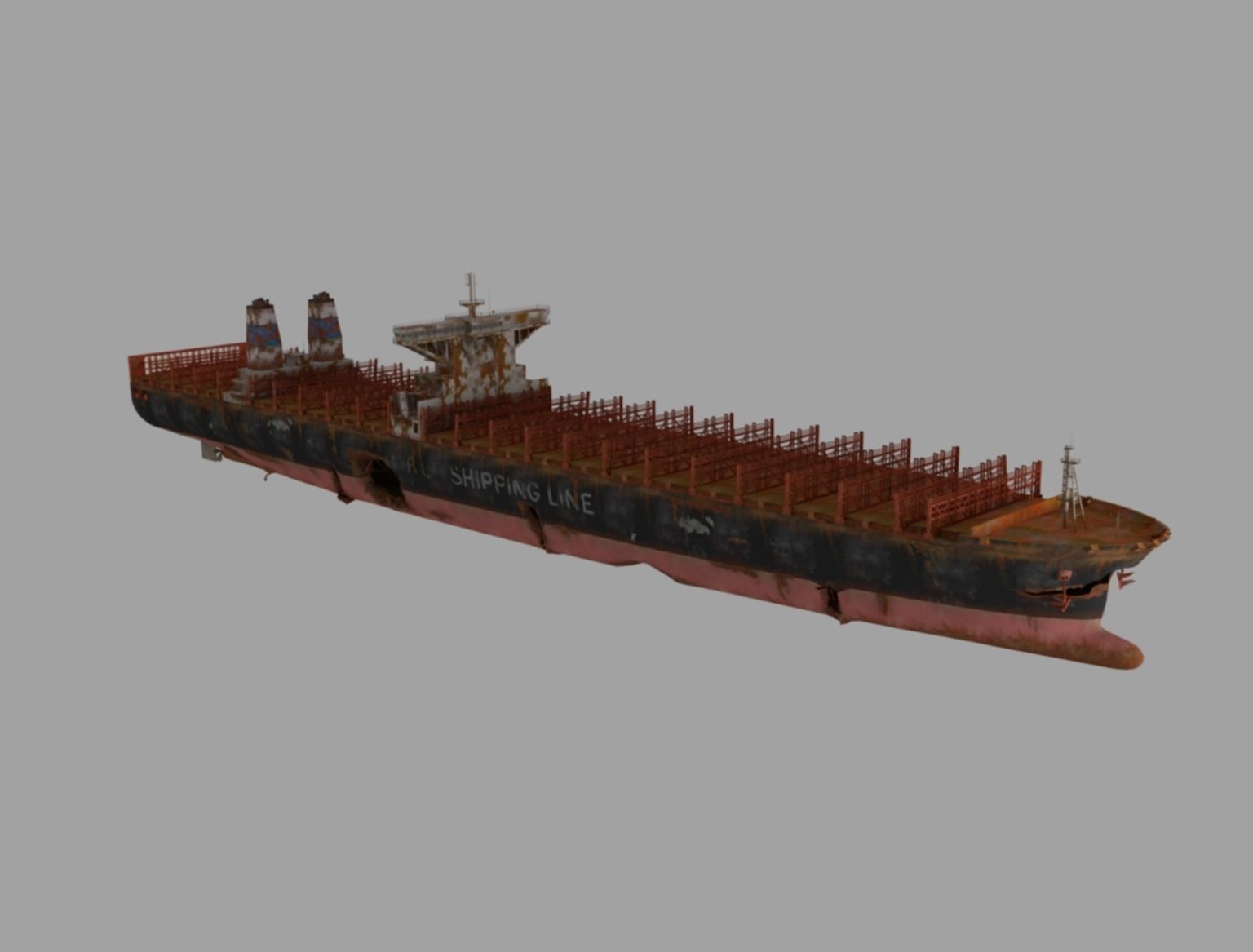 rusty container ship 3D model_2