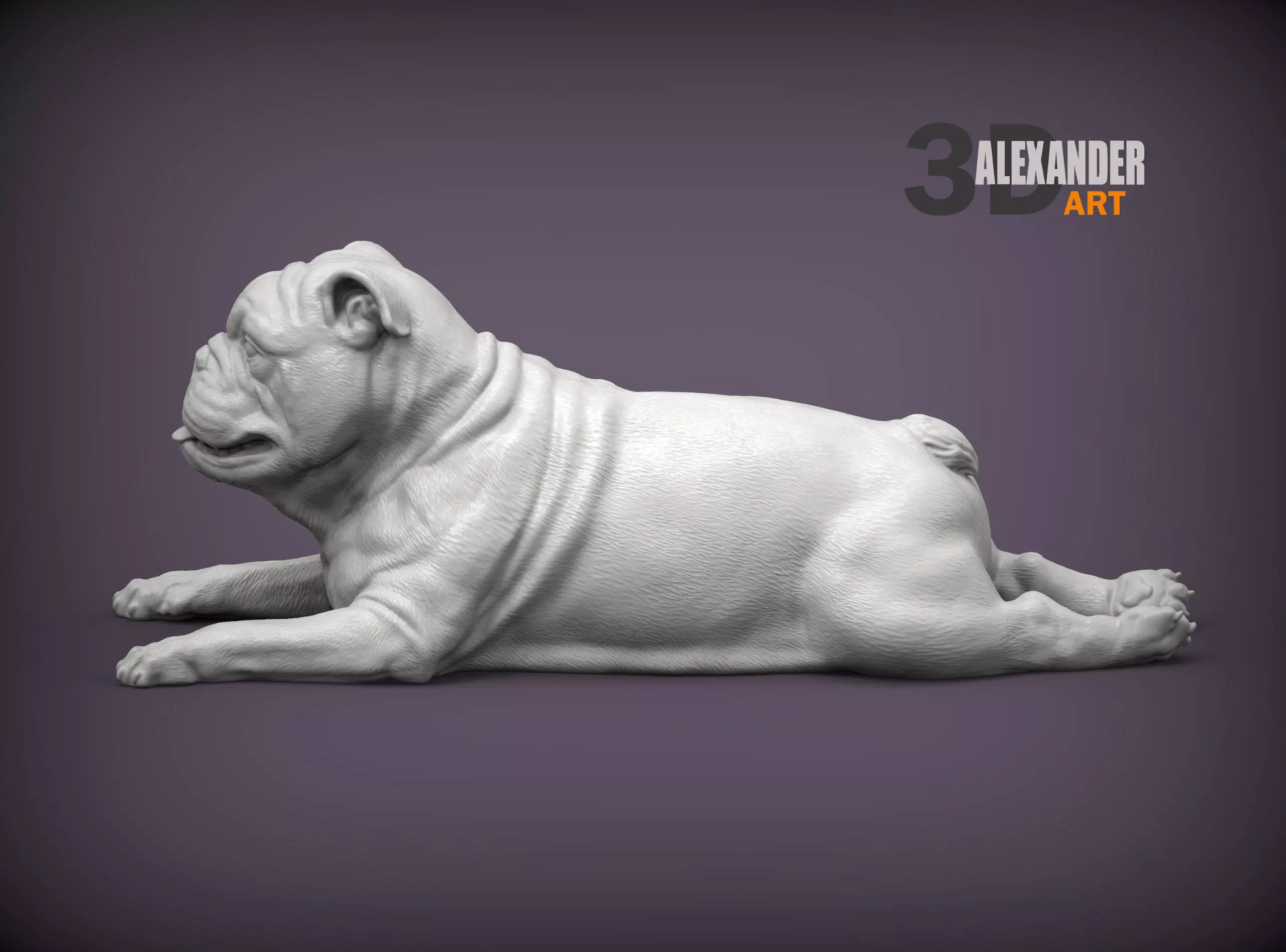 English bulldog lies 3D print model_0