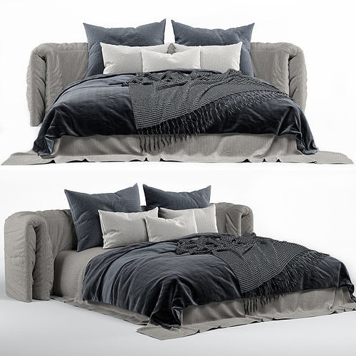 Bed with Soft Headboard 3D model