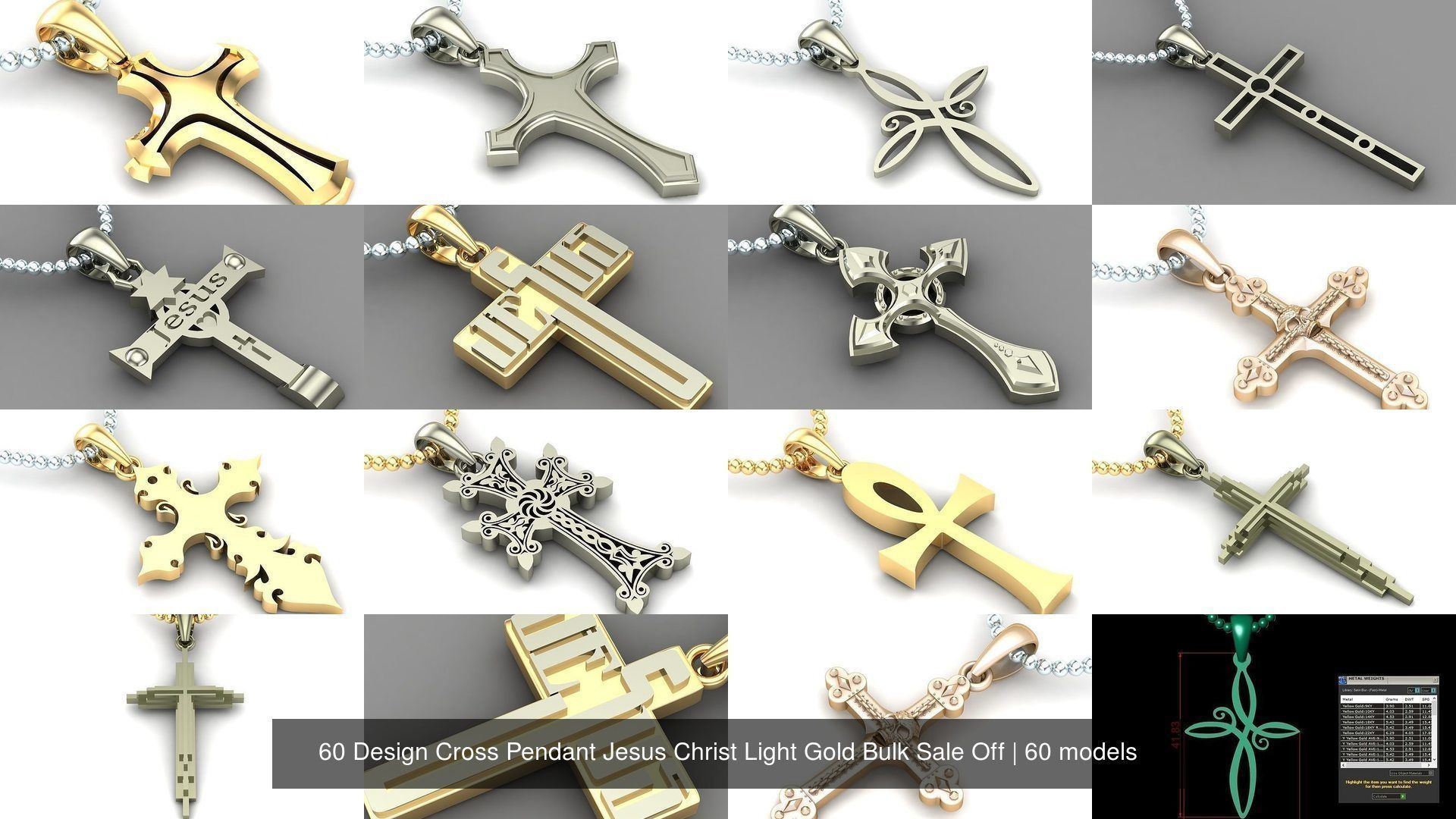 60 Design Cross Pendant Jesus Christ Light Gold Bulk Sale Off 3D Model Collection_12