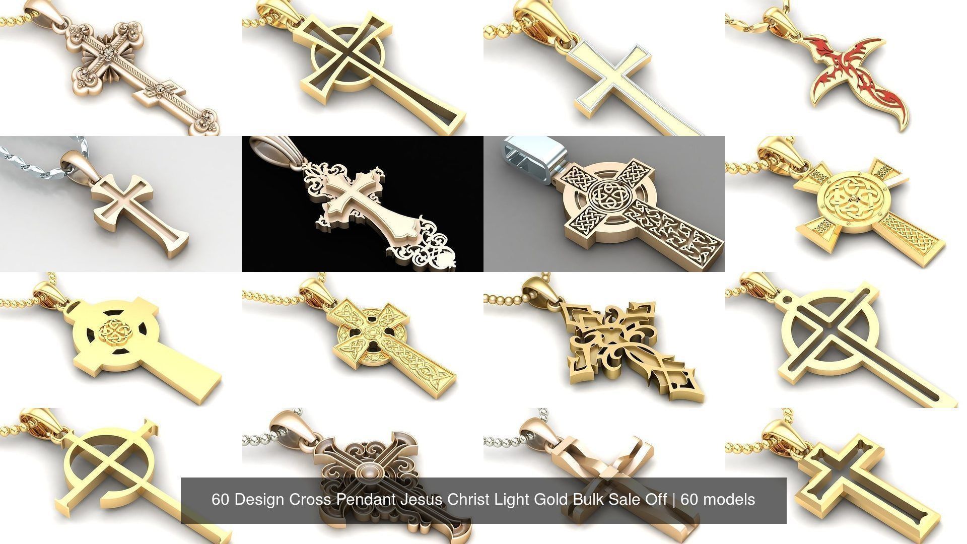 60 Design Cross Pendant Jesus Christ Light Gold Bulk Sale Off 3D Model Collection_2