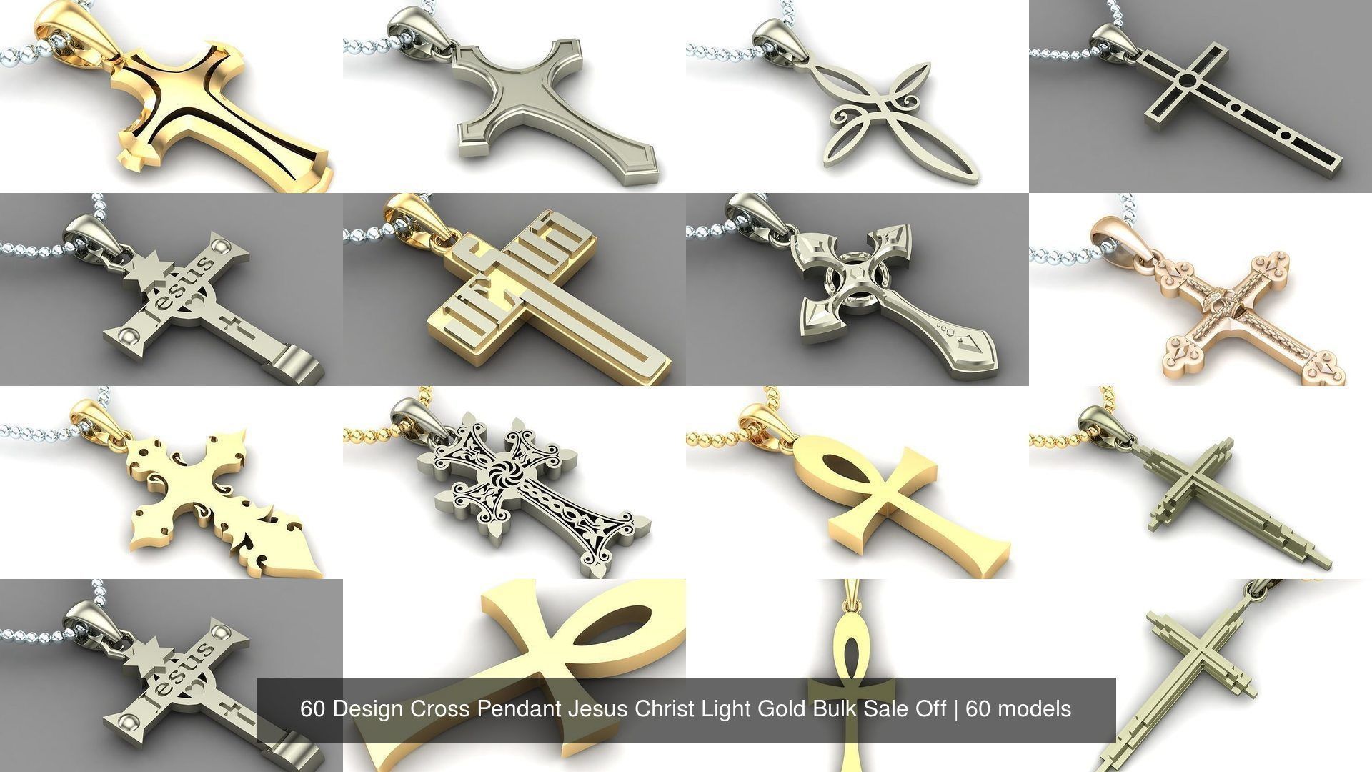 60 Design Cross Pendant Jesus Christ Light Gold Bulk Sale Off 3D Model Collection_7