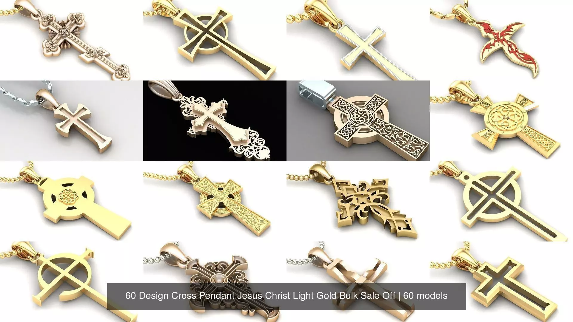 60 Design Cross Pendant Jesus Christ Light Gold Bulk Sale Off 3D Model Collection_0