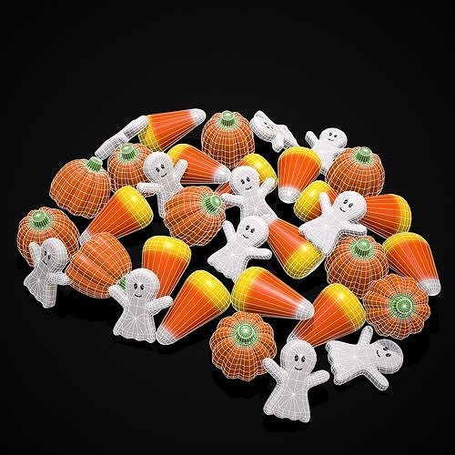 Ghost Candy Halloween Mix Low-poly 3D model 2