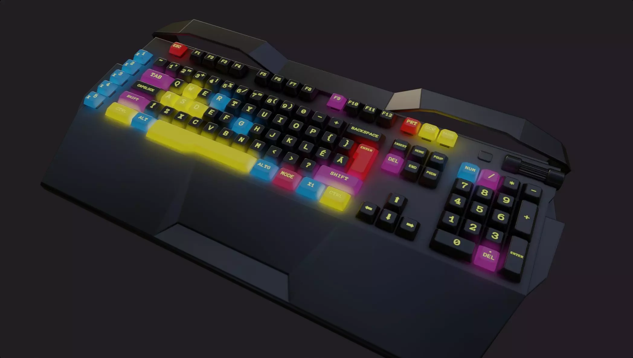 Modern colorful rgb keyboard gaming gamer streamer Low-poly 3D model_0