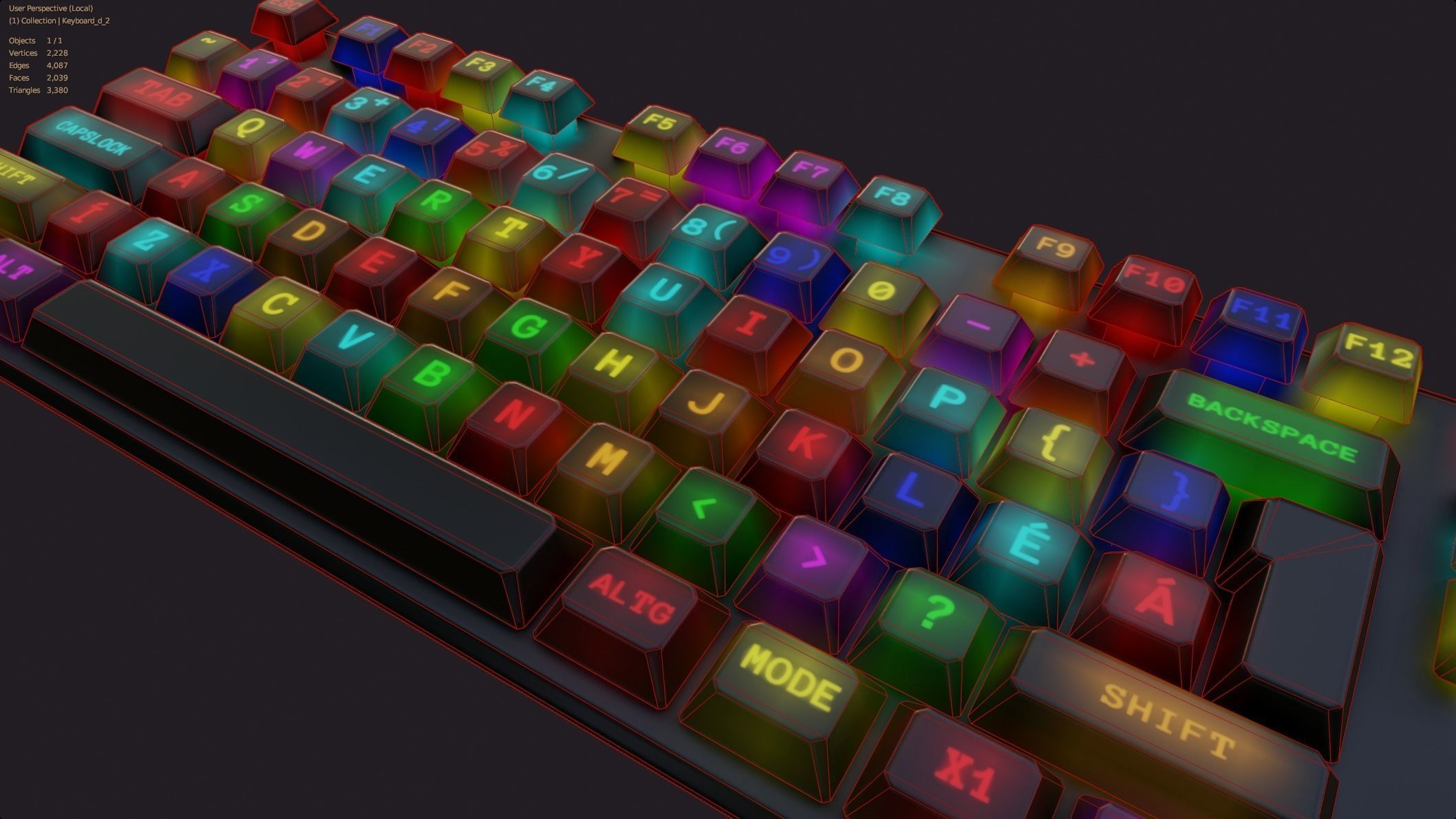 modern clear metal keyboard colorful emissive rgb lowpoly Low-poly 3D model_2