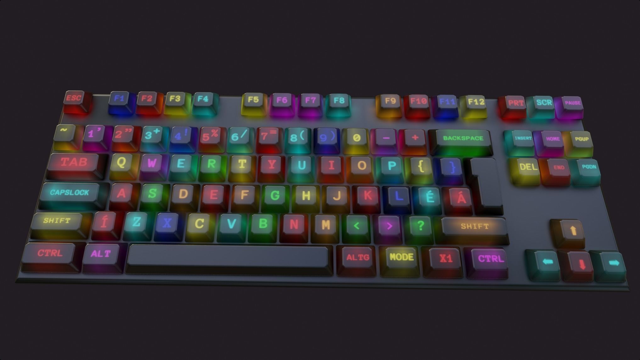 modern clear metal keyboard colorful emissive rgb lowpoly Low-poly 3D model_8