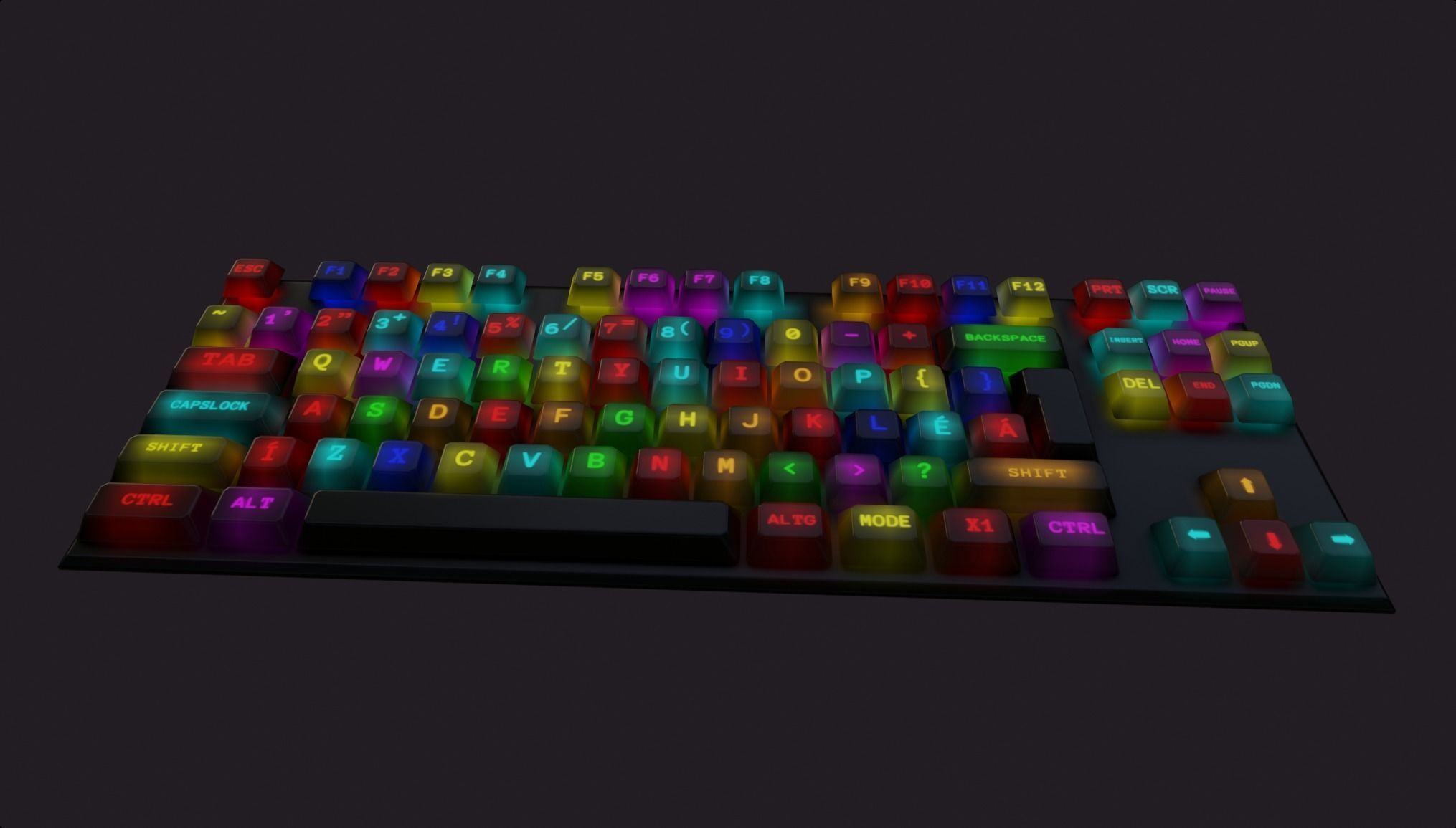 modern clear metal keyboard colorful emissive rgb lowpoly Low-poly 3D model_4