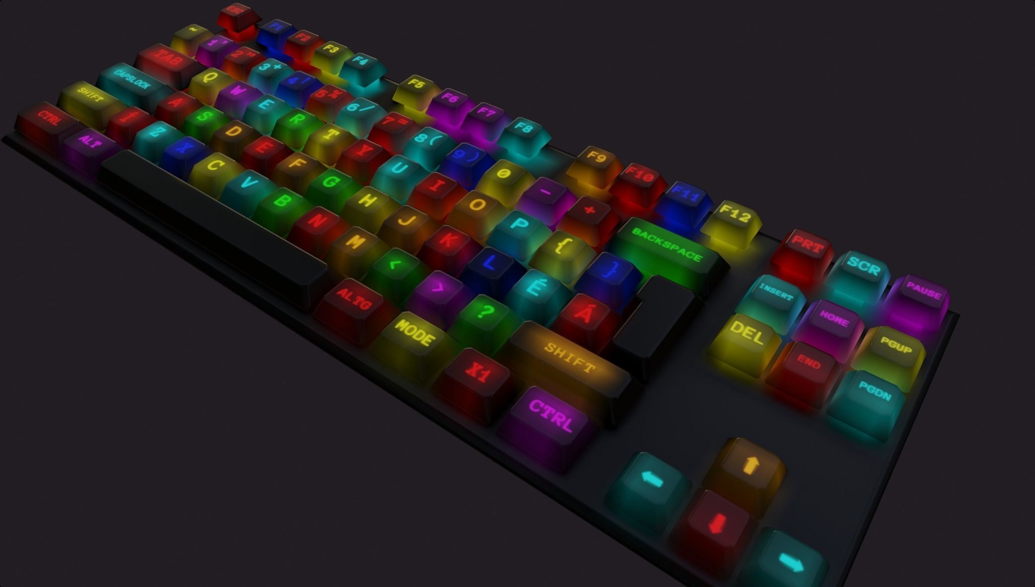 modern clear metal keyboard colorful emissive rgb lowpoly Low-poly 3D model_1