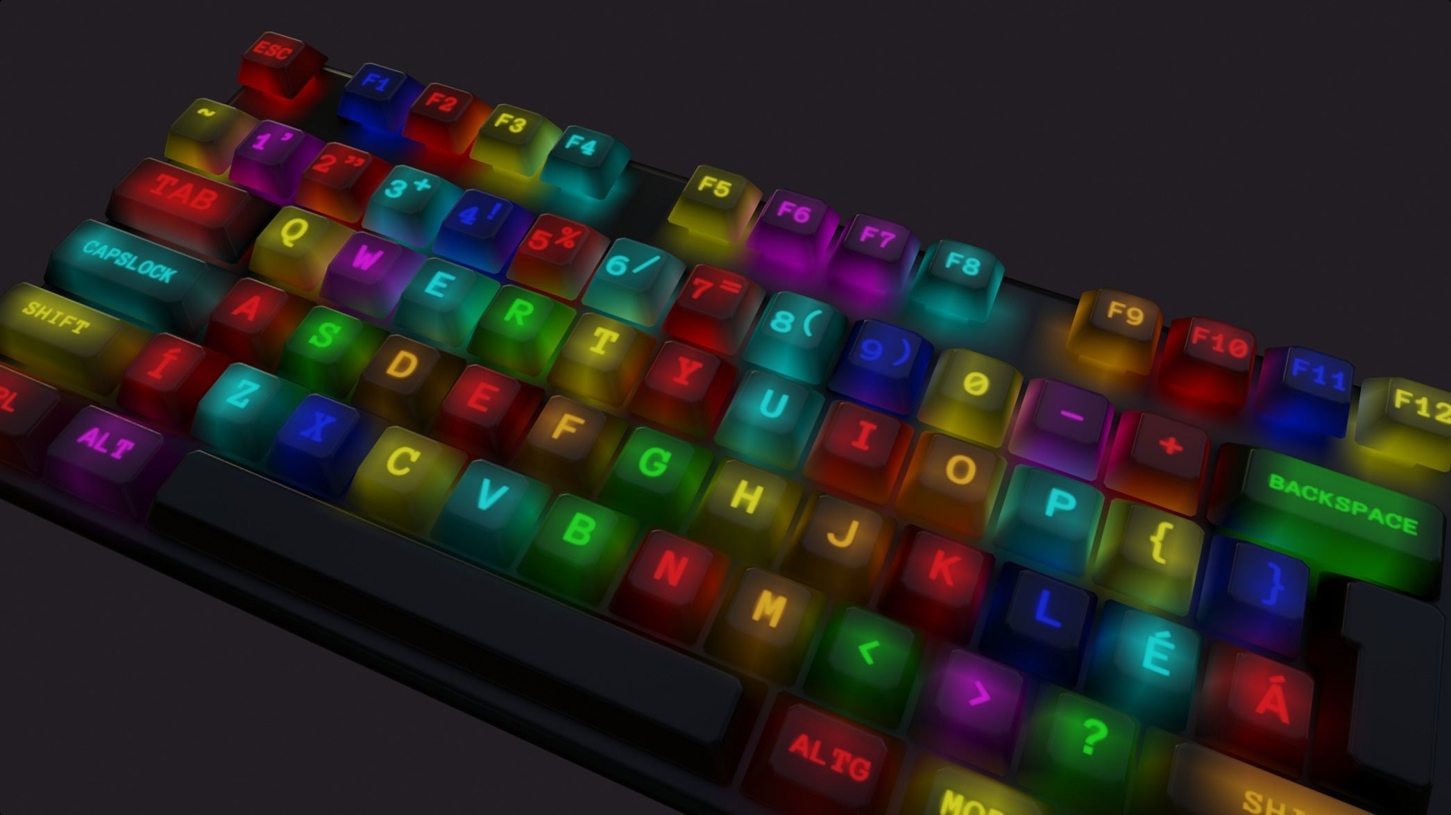 modern clear metal keyboard colorful emissive rgb lowpoly Low-poly 3D model_5