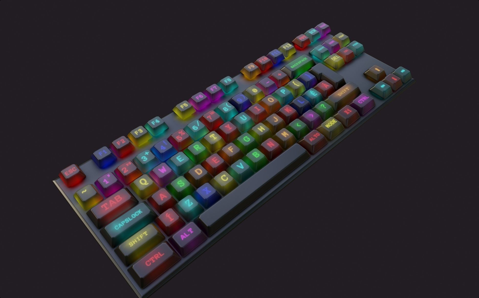 modern clear metal keyboard colorful emissive rgb lowpoly Low-poly 3D model_7