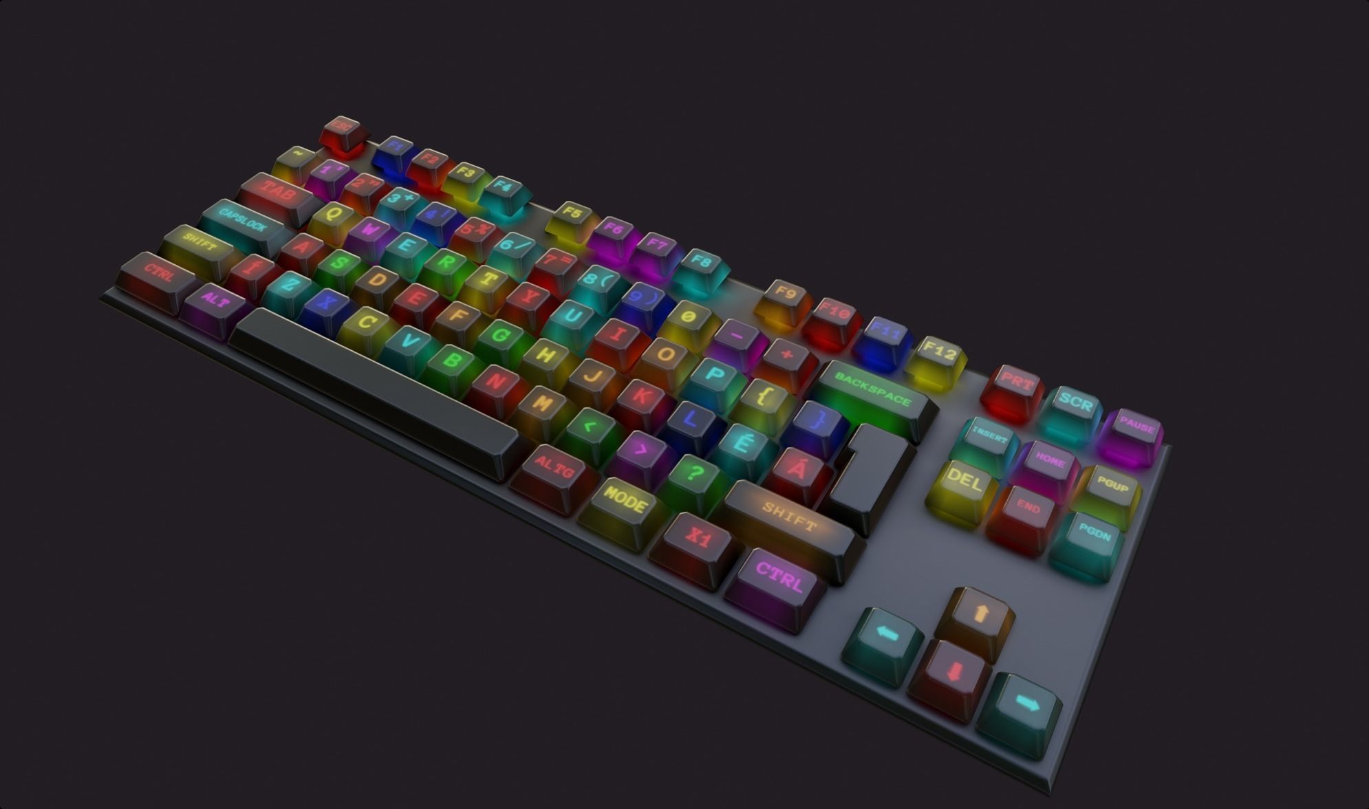 modern clear metal keyboard colorful emissive rgb lowpoly Low-poly 3D model_6
