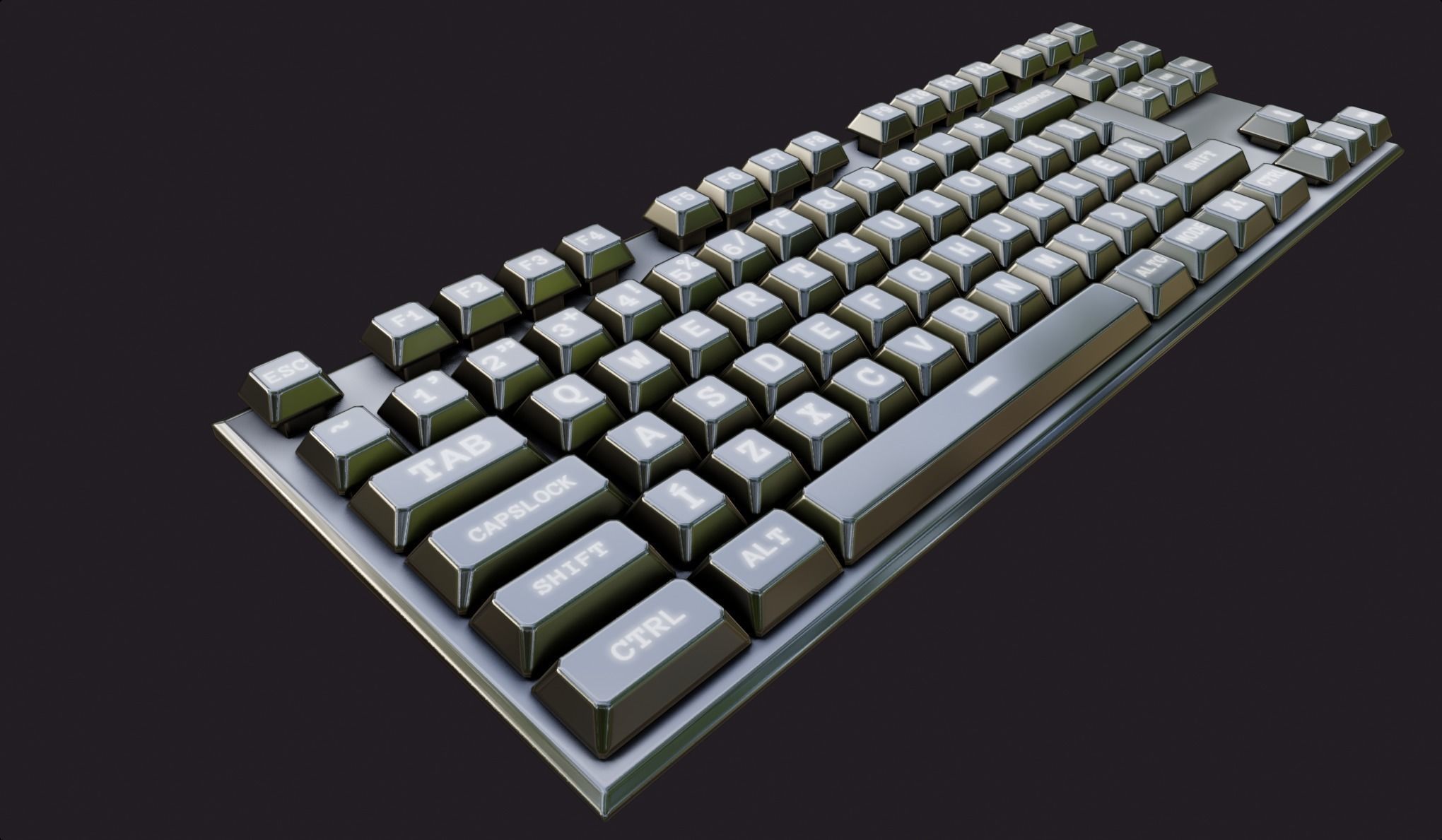 modern clear metal keyboard white rgb lowpoly game ready Low-poly 3D model_3