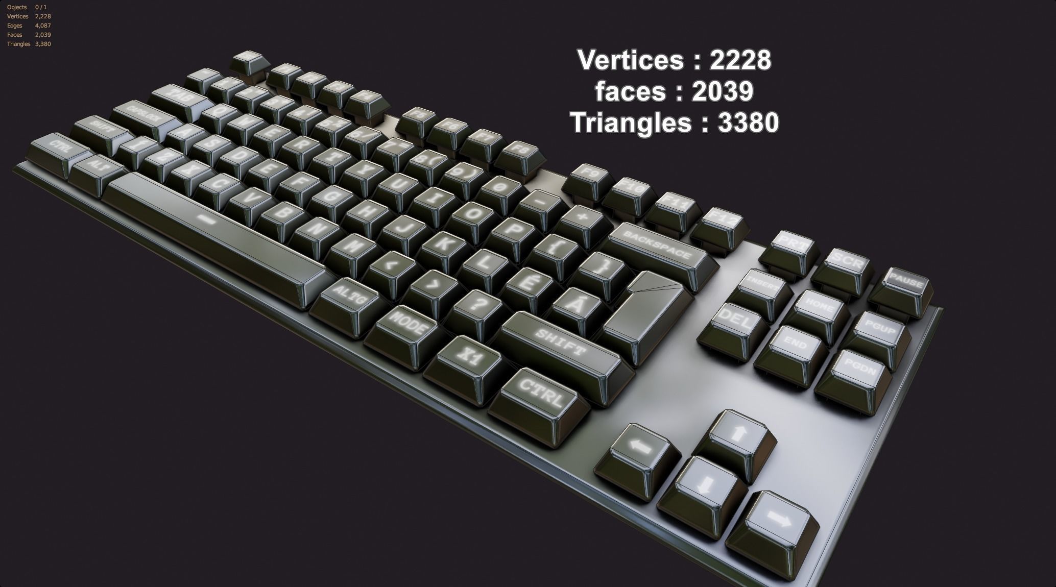 modern clear metal keyboard white rgb lowpoly game ready Low-poly 3D model_2