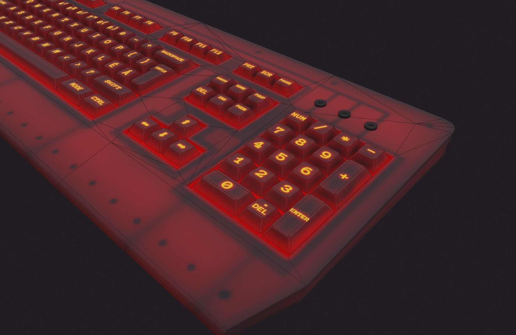 Gaming keyboard gamer rgb lava red style emissive lowpoly Low-poly 3D model_13