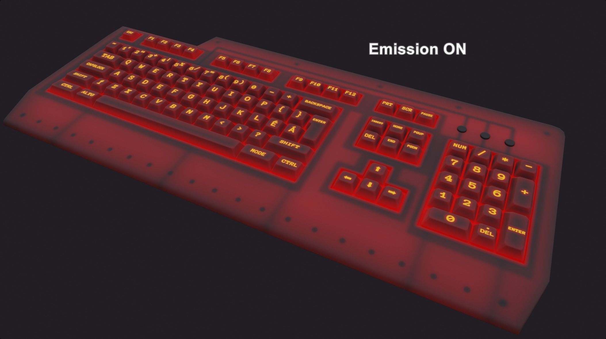 Gaming keyboard gamer rgb lava red style emissive lowpoly Low-poly 3D model_10