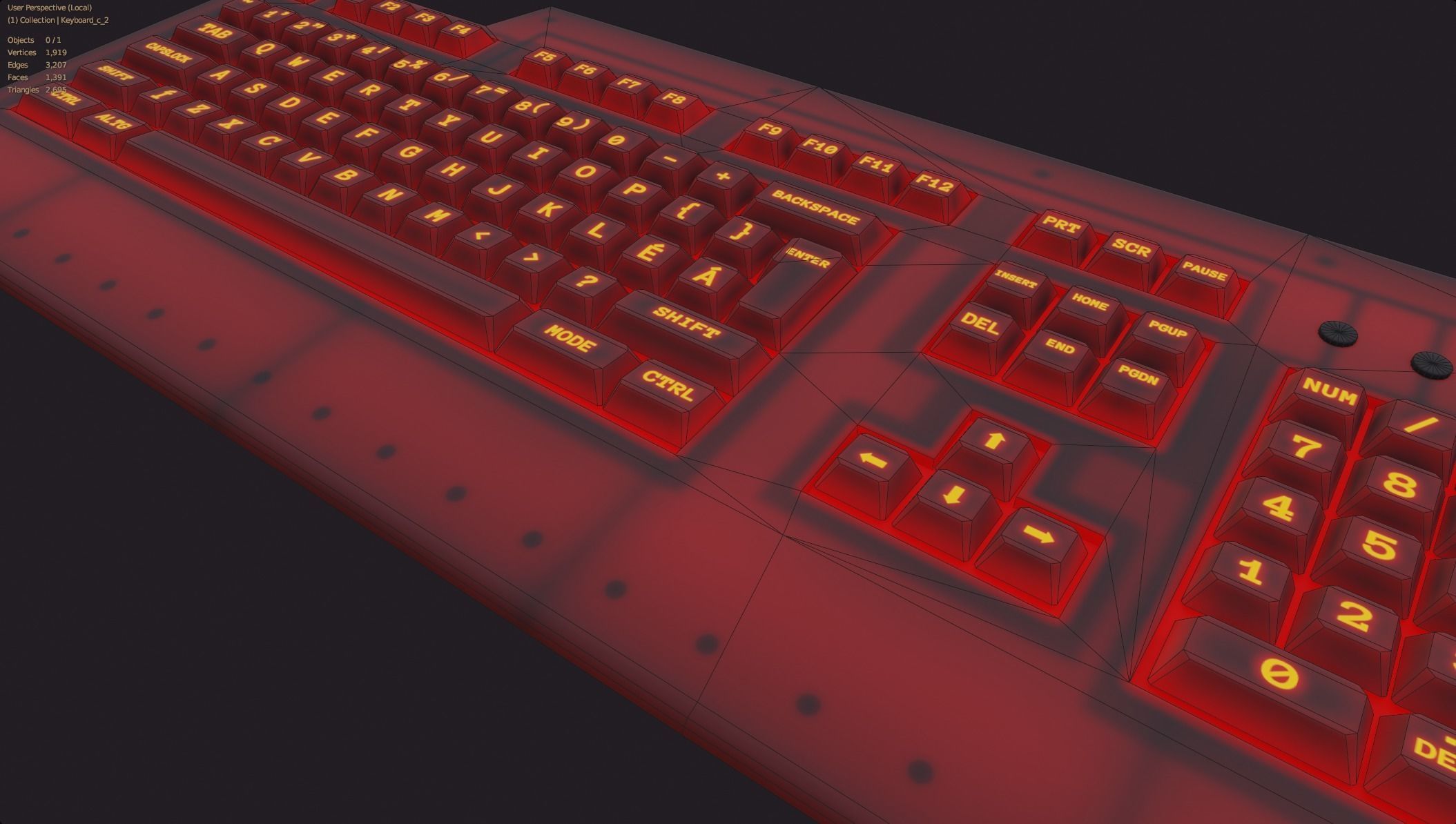 Gaming keyboard gamer rgb lava red style emissive lowpoly Low-poly 3D model_11