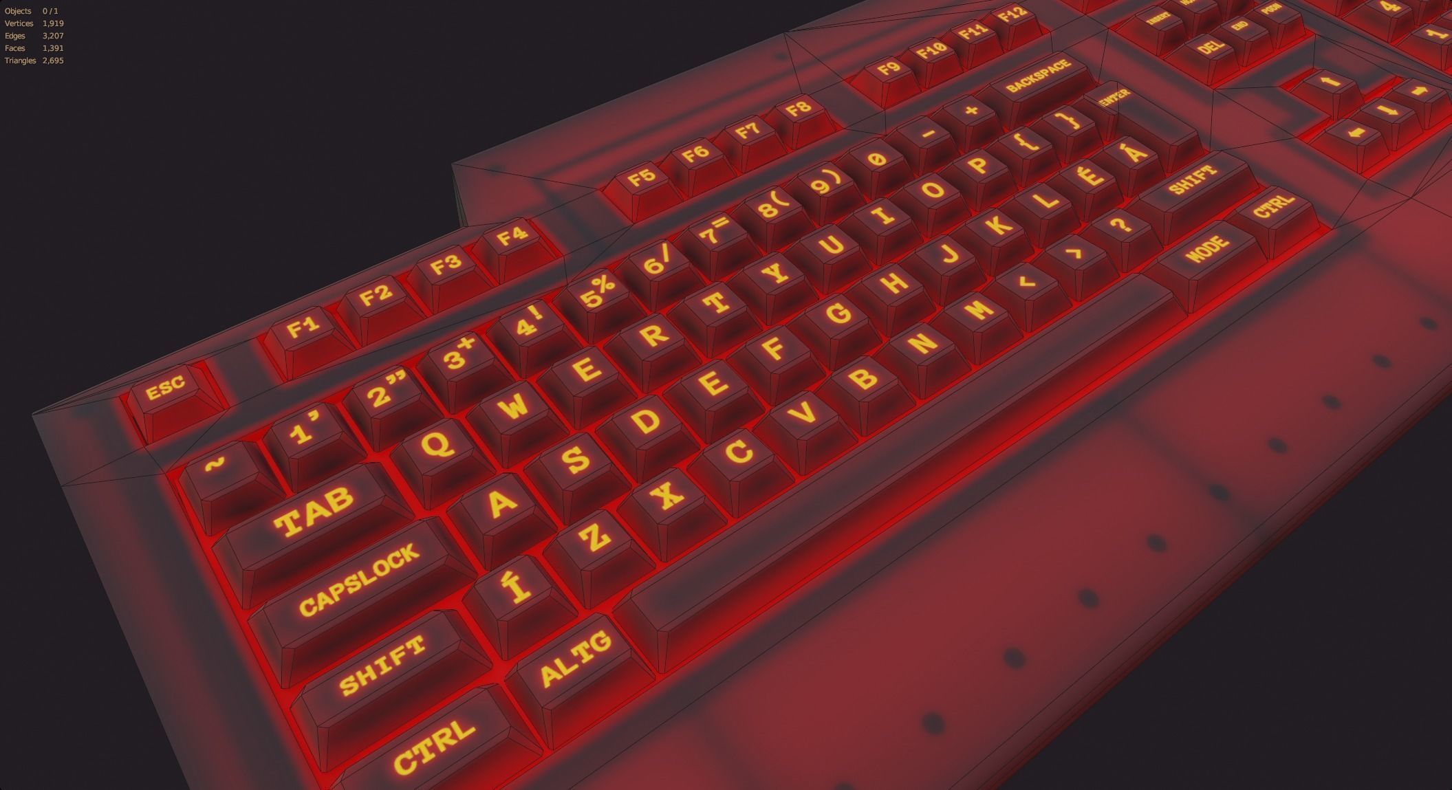 Gaming keyboard gamer rgb lava red style emissive lowpoly Low-poly 3D model_12