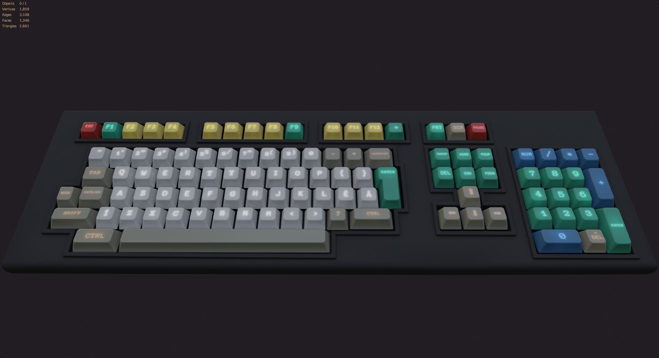 rgb gaming gamer keyboard retro style lowpoly game ready Low-poly 3D model_7