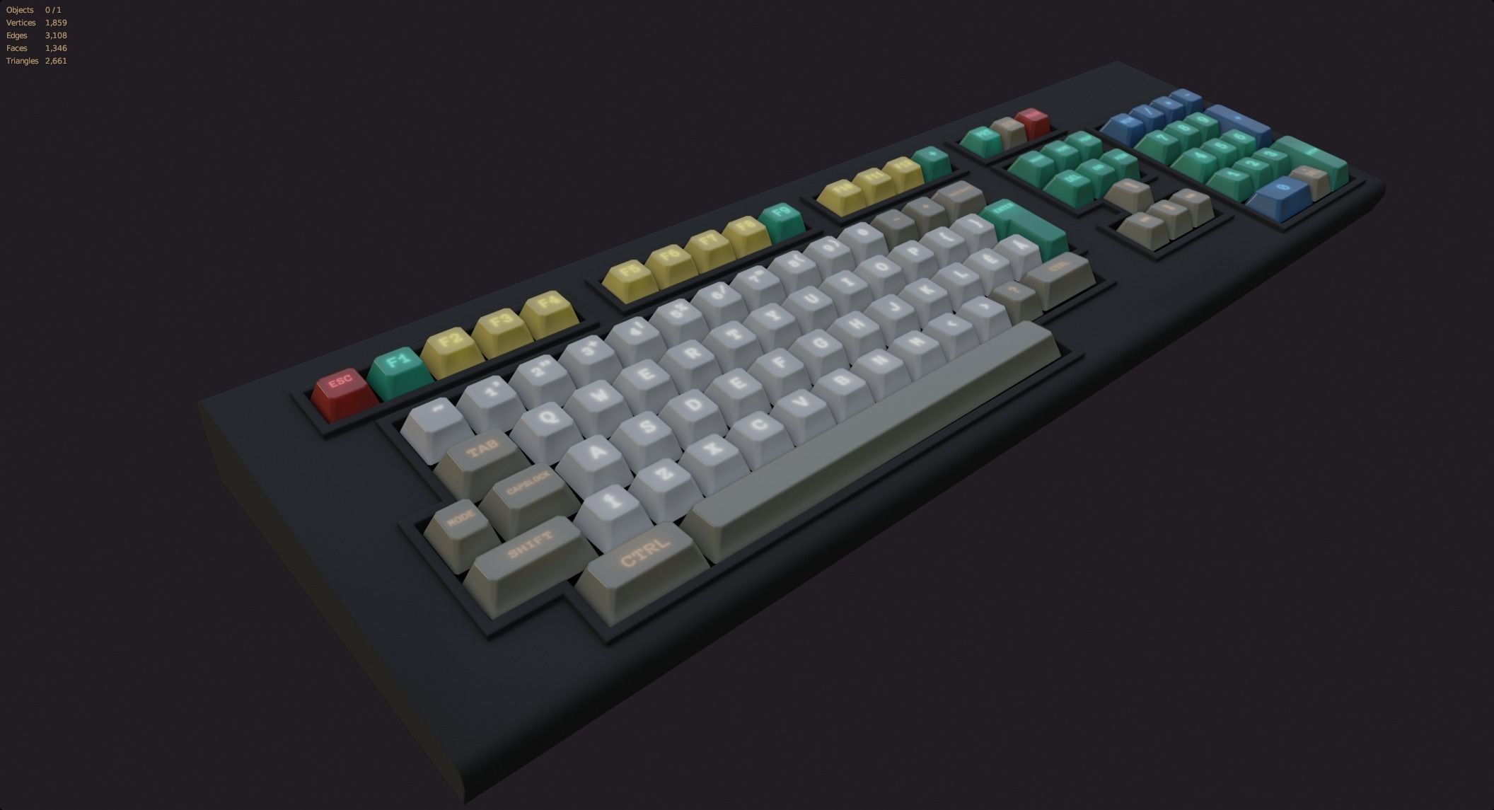 rgb gaming gamer keyboard retro style lowpoly game ready Low-poly 3D model_6
