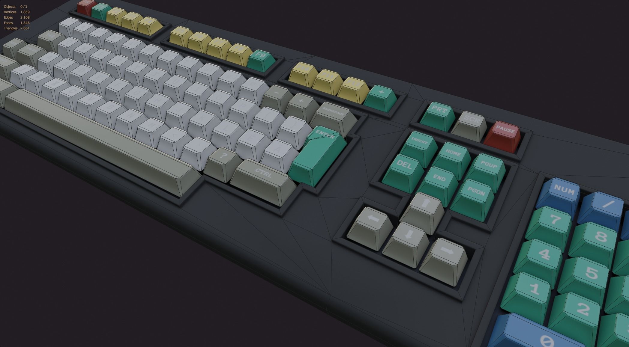rgb gaming gamer keyboard retro style lowpoly game ready Low-poly 3D model_10