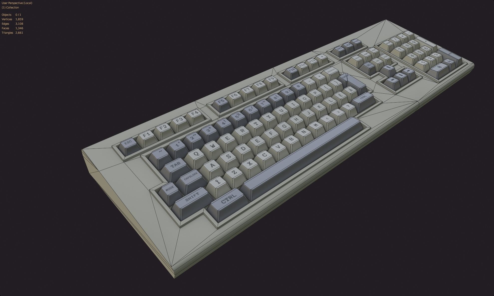 vintage keyboard style lowpoly game ready old pc keyboard Low-poly 3D model_8