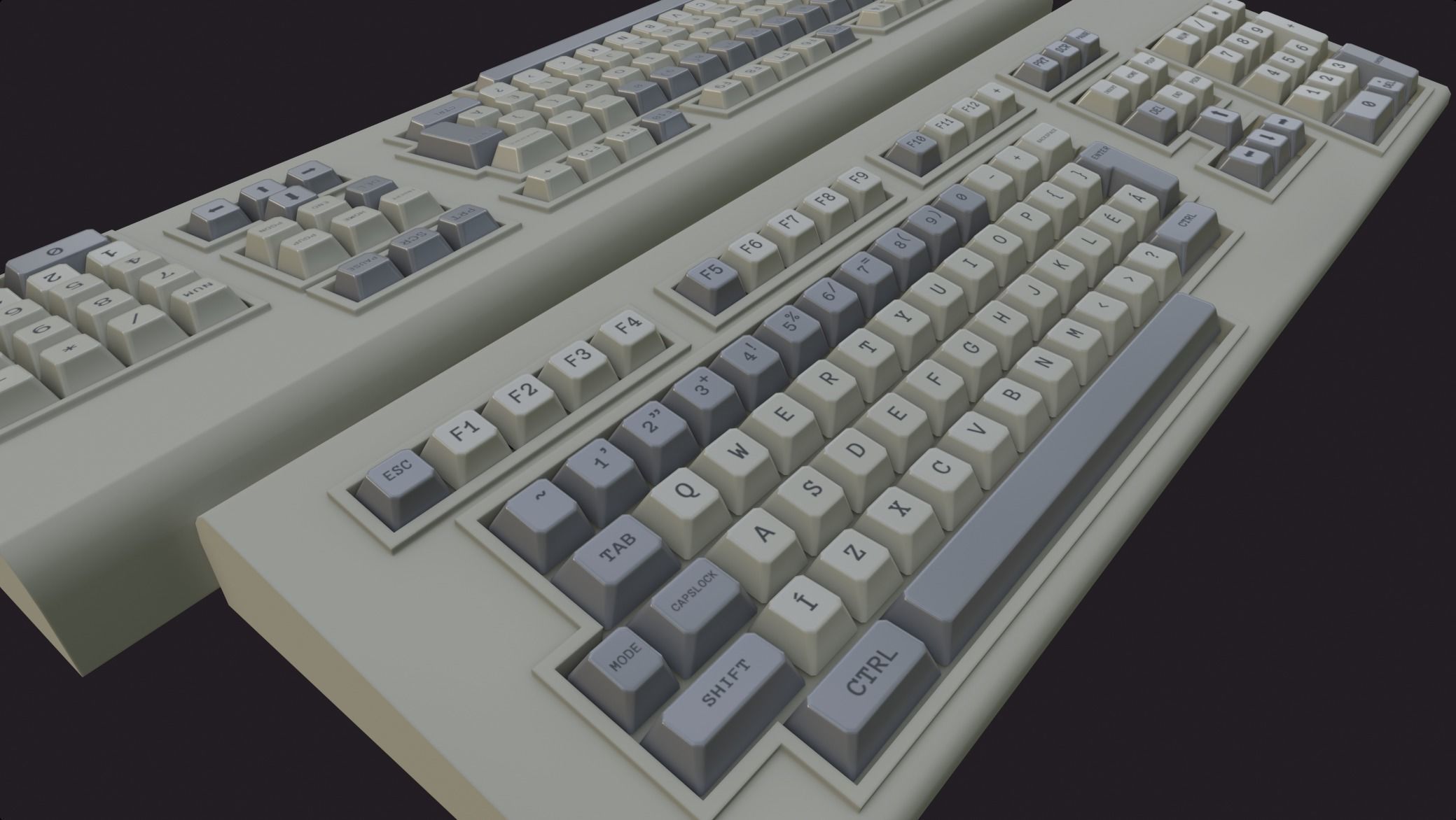 vintage keyboard style lowpoly game ready old pc keyboard Low-poly 3D model_3