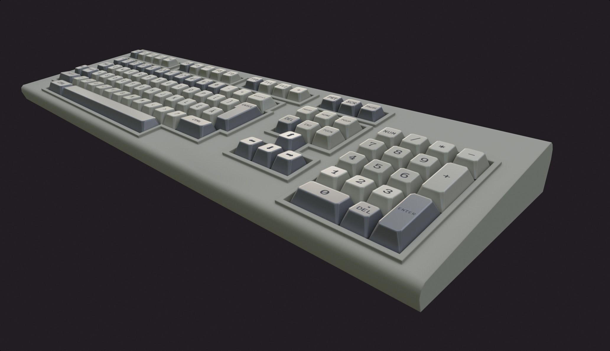 vintage keyboard style lowpoly game ready old pc keyboard Low-poly 3D model_4