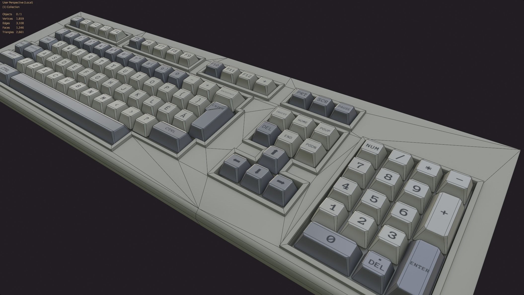 vintage keyboard style lowpoly game ready old pc keyboard Low-poly 3D model_9