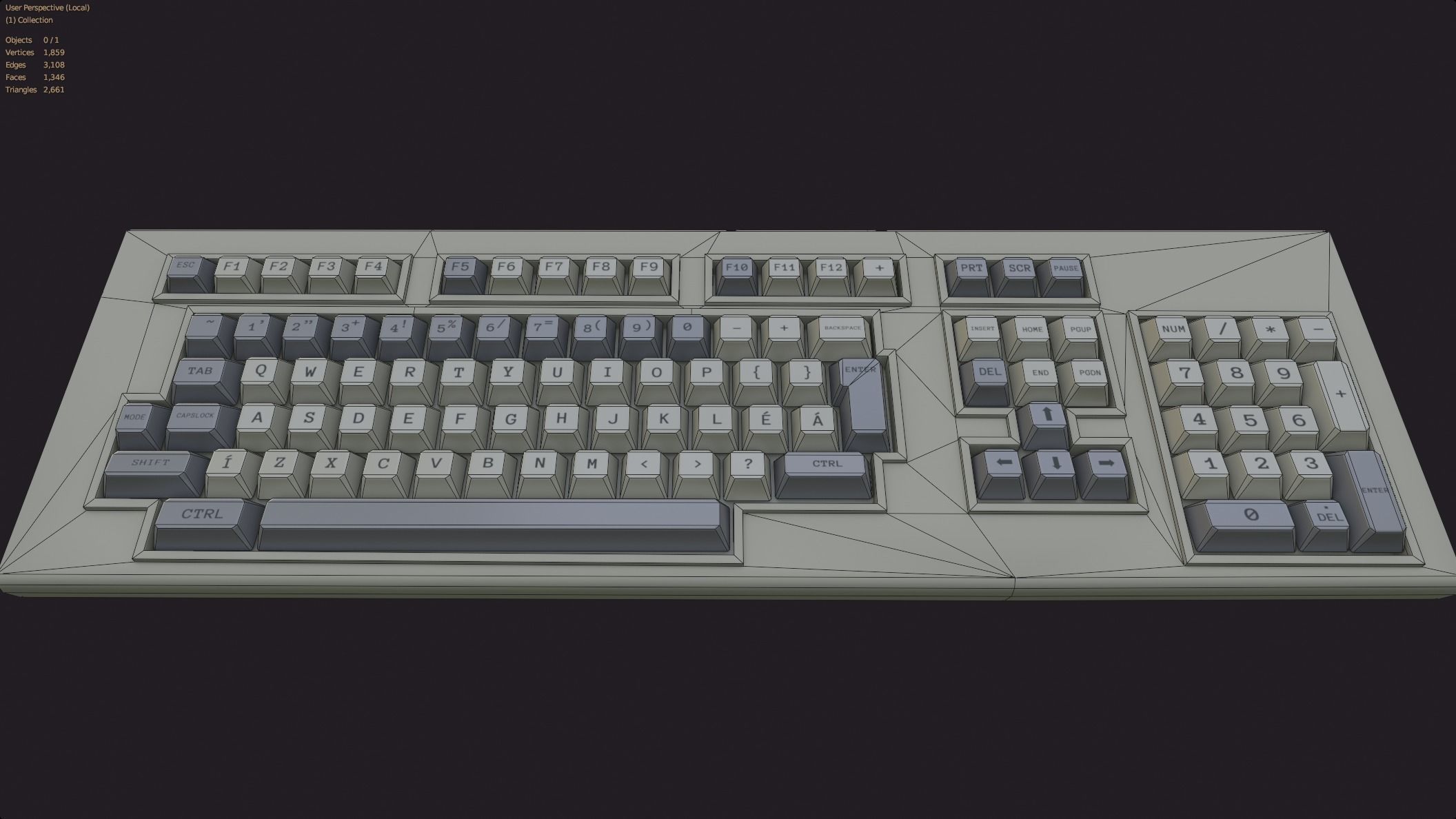 vintage keyboard style lowpoly game ready old pc keyboard Low-poly 3D model_10
