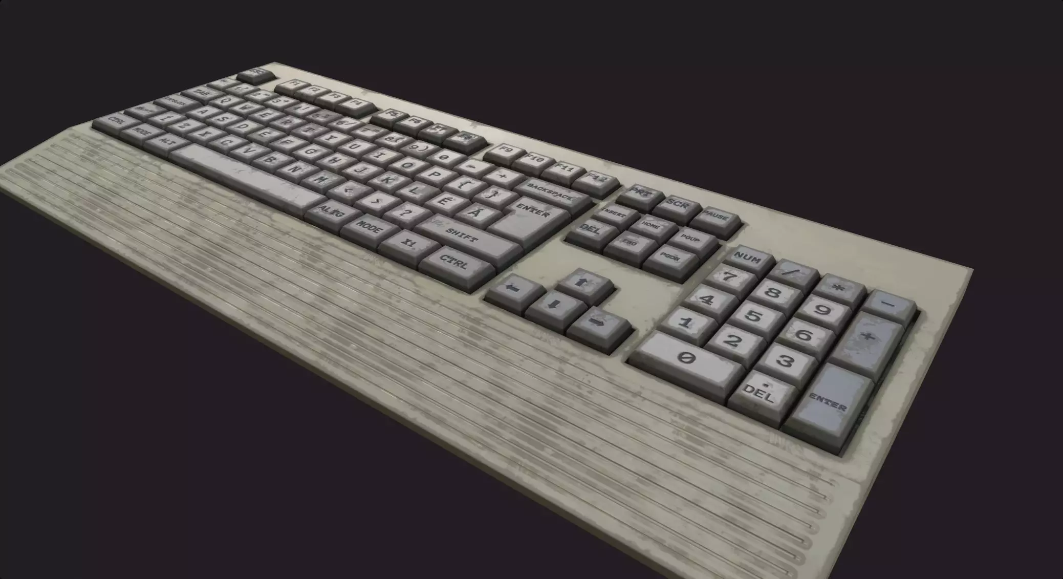 Old retro keyboard game ready lowpoly dirty dirt pbr texture  Low-poly 3D model_0