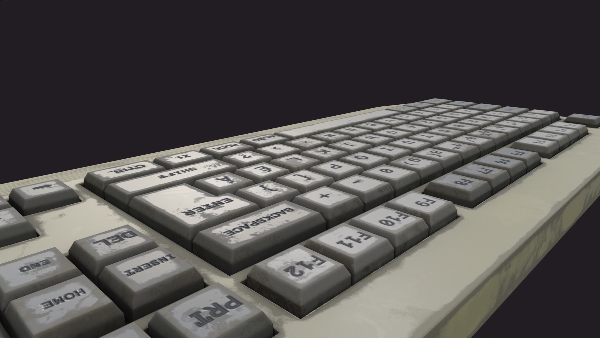 Old retro keyboard game ready lowpoly dirty dirt pbr texture  Low-poly 3D model_2