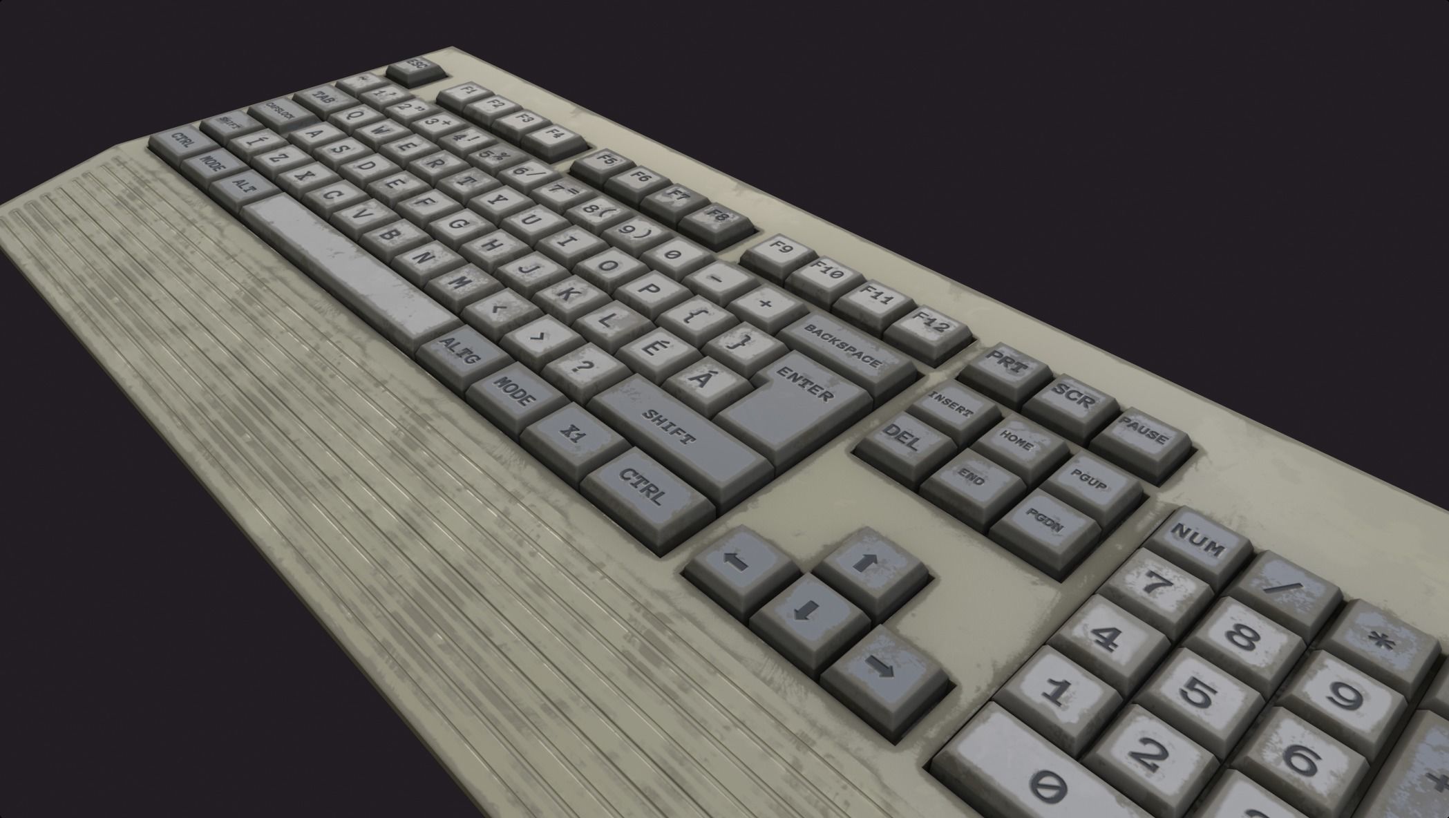 Old retro keyboard game ready lowpoly dirty dirt pbr texture  Low-poly 3D model_3