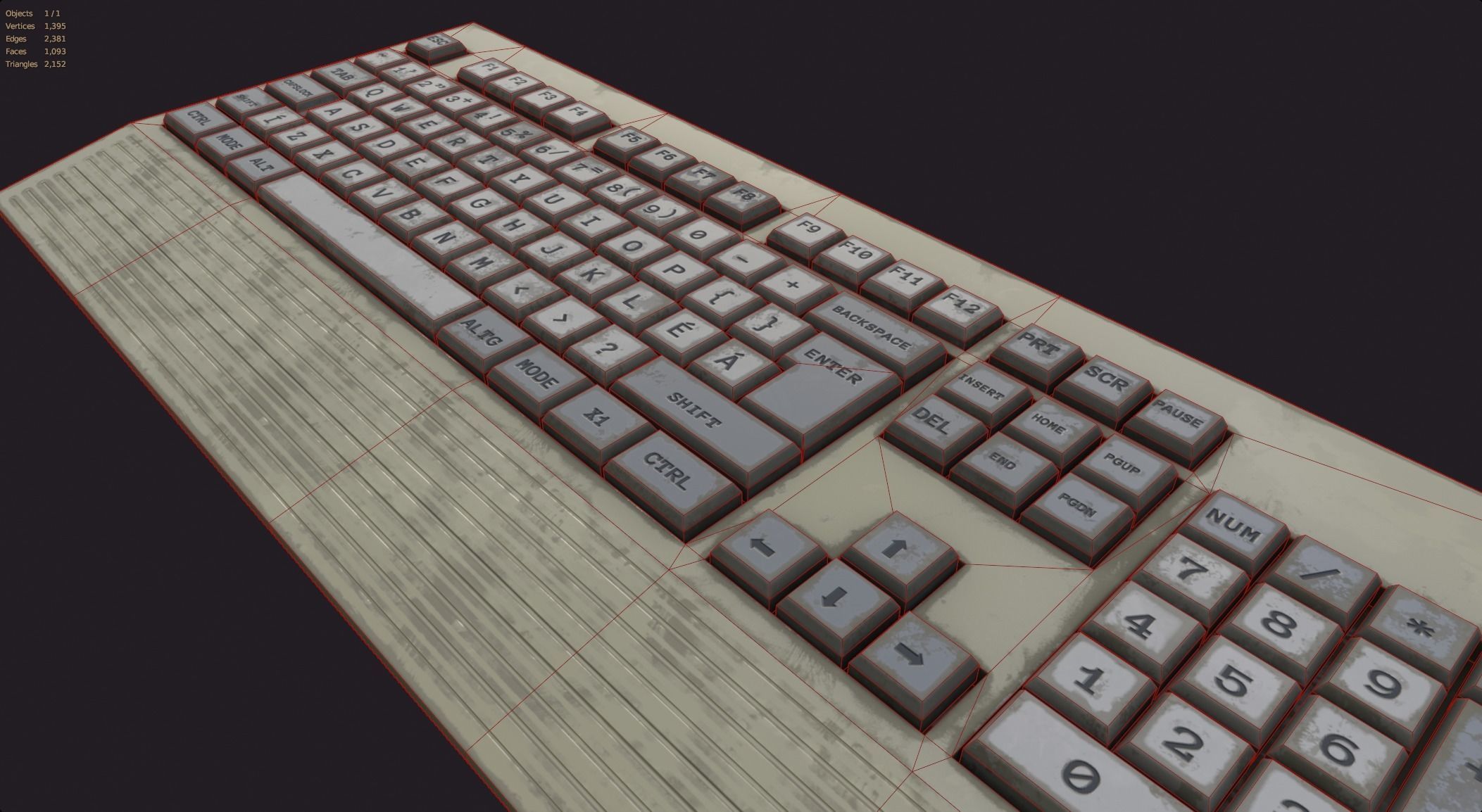Old retro keyboard game ready lowpoly dirty dirt pbr texture  Low-poly 3D model_4