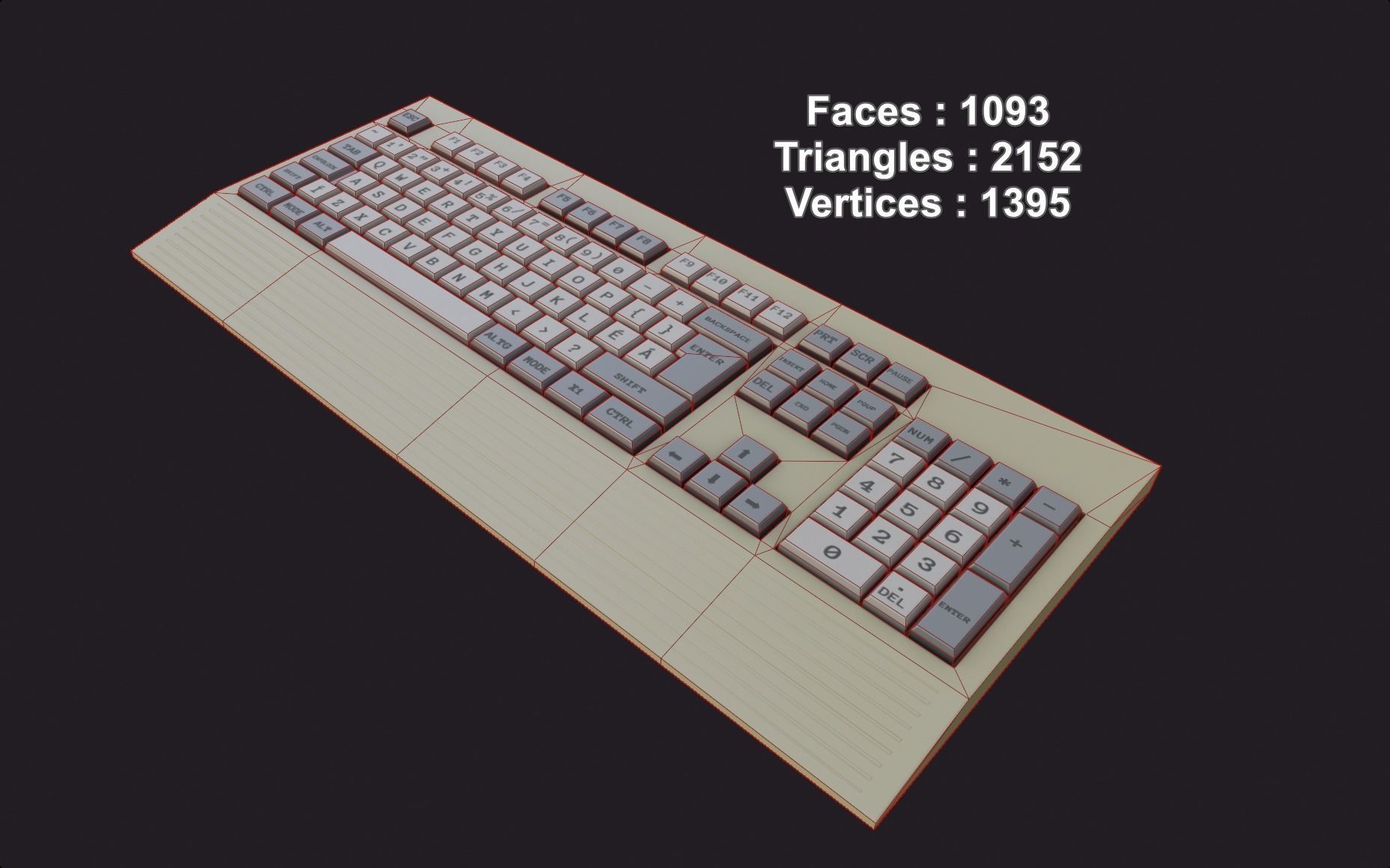Old retro keyboard game ready lowpoly clear new pbr texture  Low-poly 3D model_1