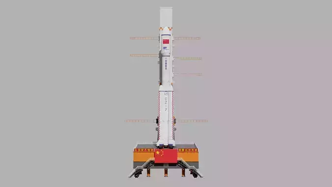 Long March 7 launch vehicle---With Launch Pad---Blend-FBX 3D model
