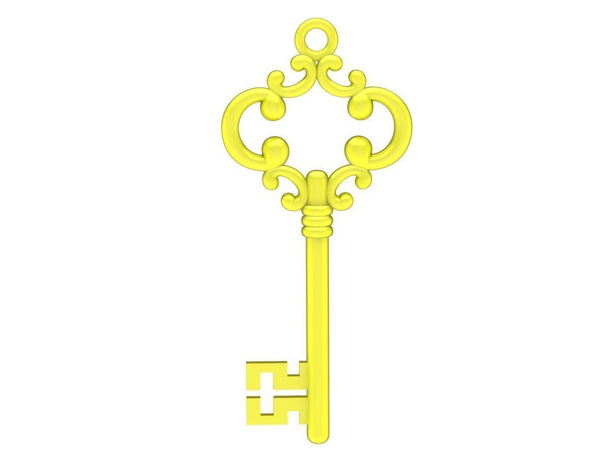 6168 gold key pendant 3D print model_1
