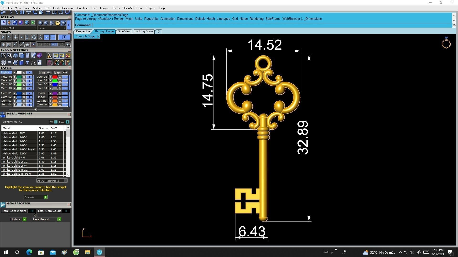 6168 gold key pendant 3D print model_6