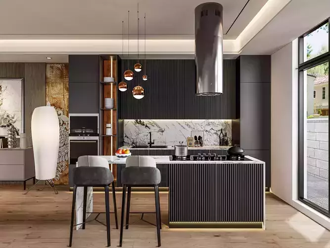 Kitchen fully parametric  Resizable manufacturable 0031 3D model