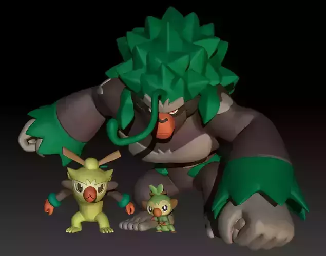 Pokemon Grookey Thwackey Rillaboom 3D print model
