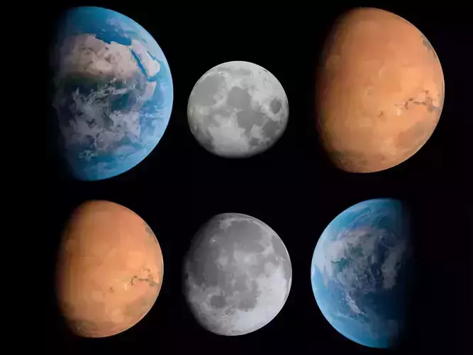 Earth Moon  Mars 3d Model Collection 