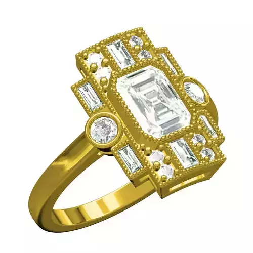 Emerald Diamond Art Deco Engagement Ring
