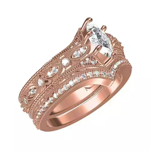 Marquise Cut Diamond Art Deco Ring with Band