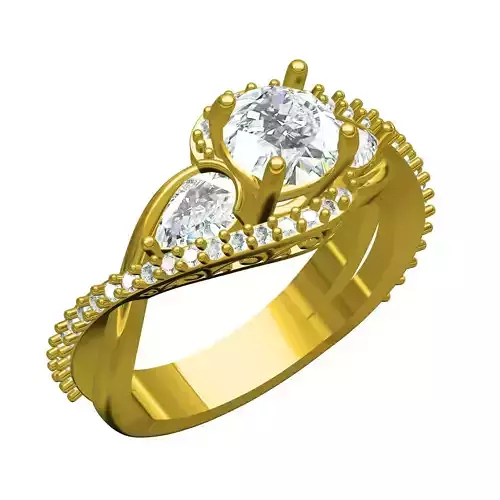 Round and Pear Diamond Twisted Bypass Ring